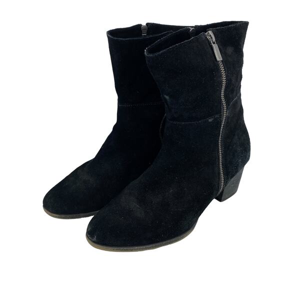 ADAM TUCKER 9M Isadora Black Suede Leather Double Zipper Boots Bootie Heel - Picture 16 of 16